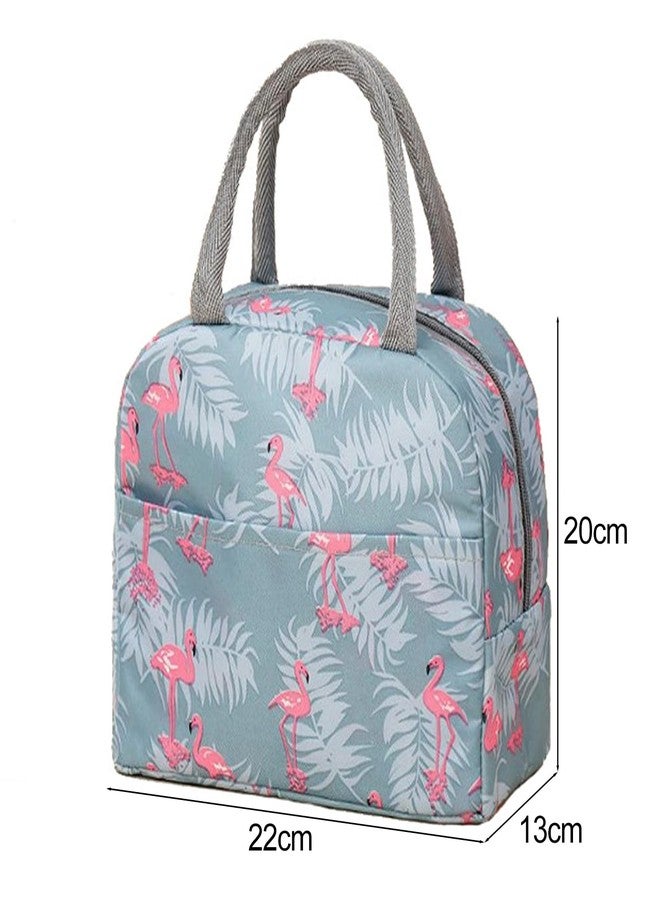 CHEOTIME Insulated Lunch Bag, Large Capacity Lunch Box, Portable Thickened Lunch Boxs Bag, Fabric Adult Lunch Box Small Lunch Bag for Women, Men(Gray Flamingo) - Image 2